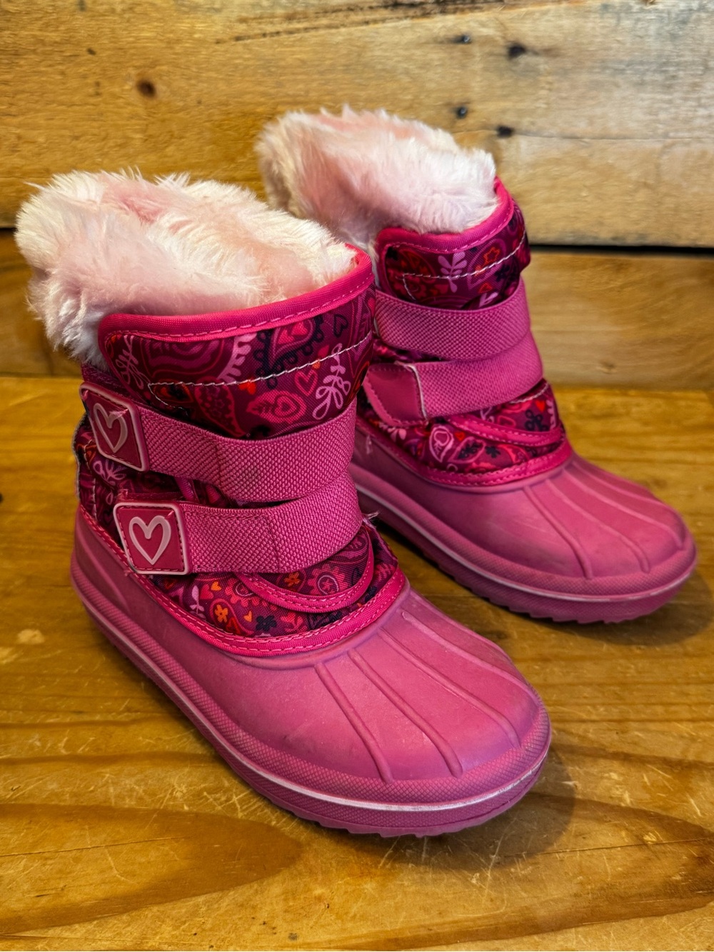 Thermolite Girls Pink Faux Fur Winter Snow Boots - Kids Size 9/10